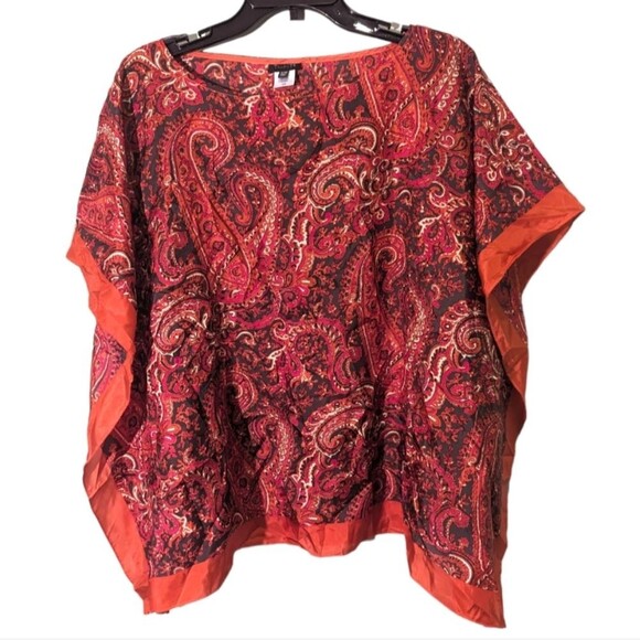 Talbots Silk Poncho Top Womens Sz S/ M Rust Orange Paisley Scarf - Picture 3 of 9